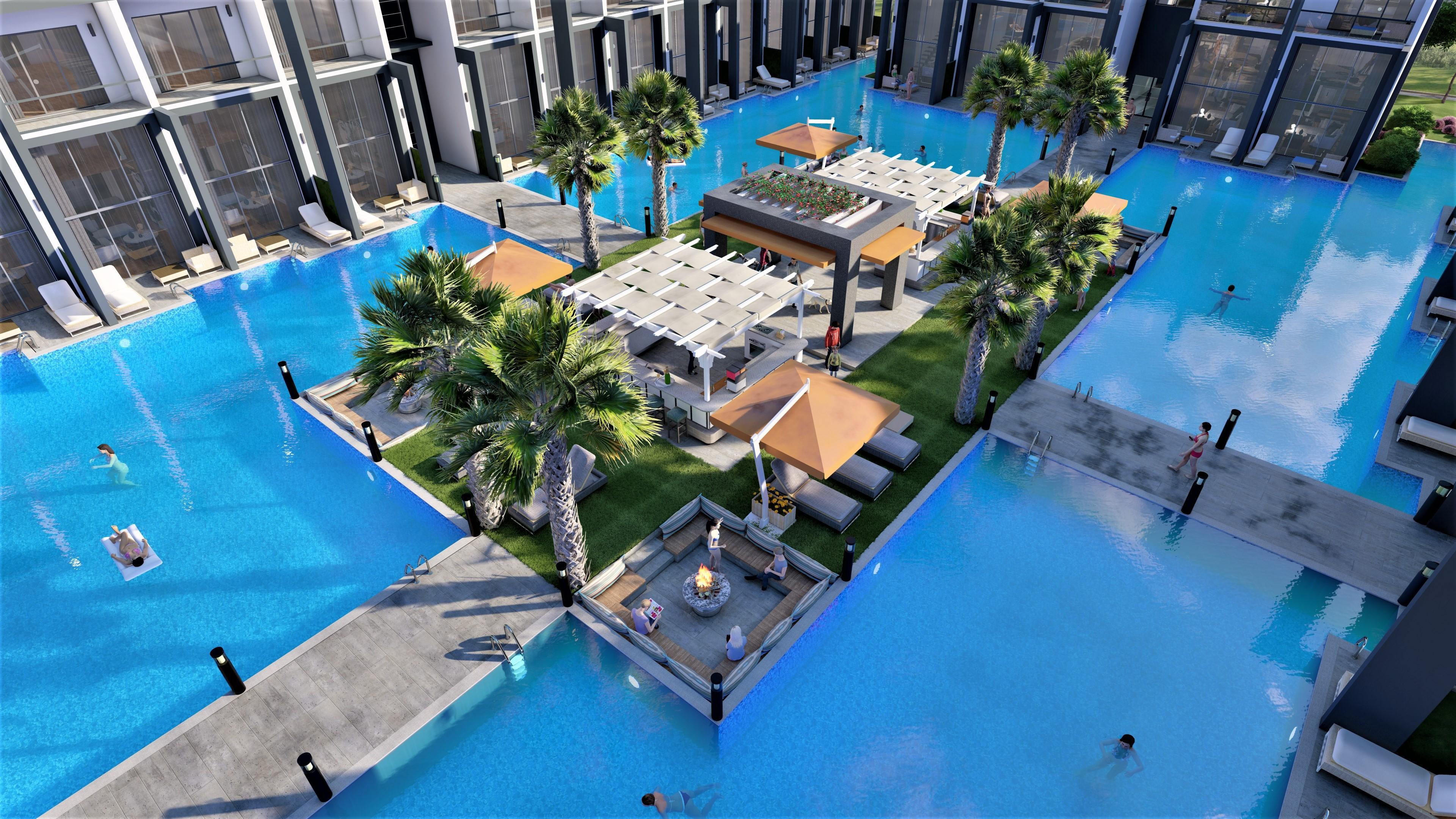 North Cyprus pool side house top view